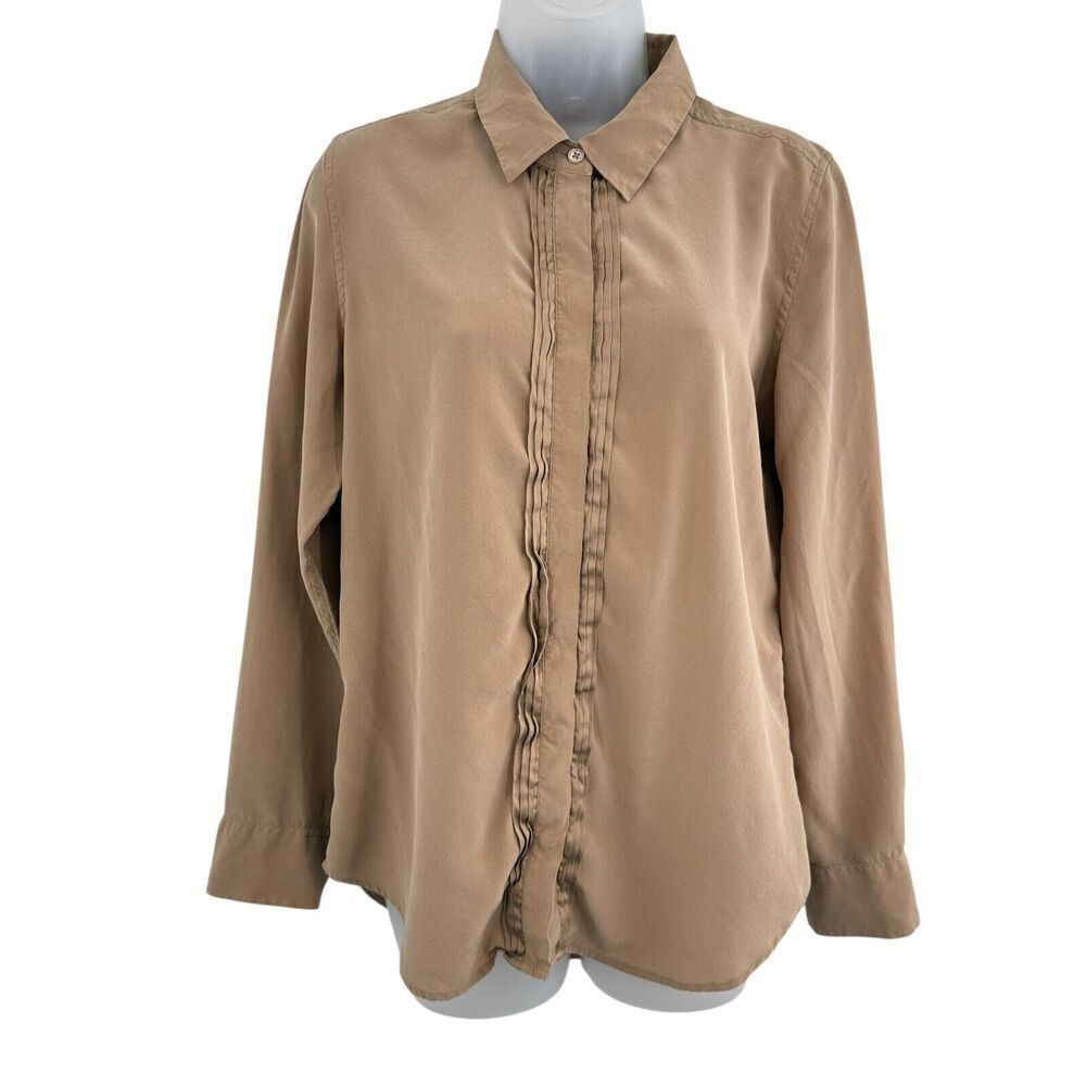 Equipment Femme Button Down Shirt Women Medium Silk Tan Brown Career